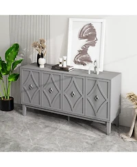 Casainc Carved Storage Cabinet With 4 Door Sideboard Coffee Bar Cabinet With Adjustable Shelf