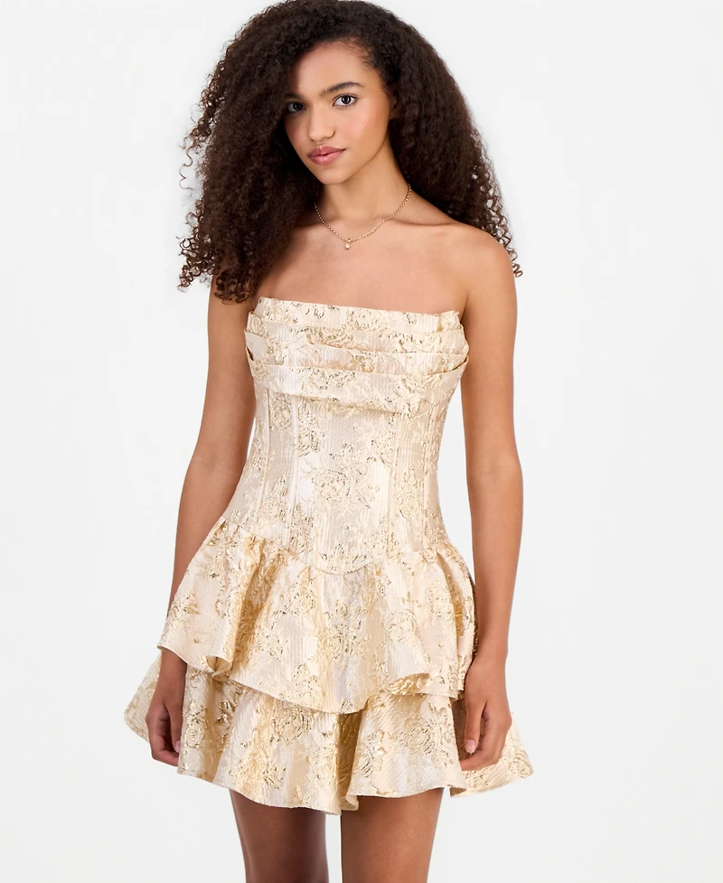 Alex & Sophia Juniors' Metallic Jacquard Short Fit Flare Dress