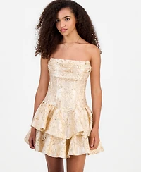 Alex & Sophia Juniors' Metallic Jacquard Short Fit Flare Dress