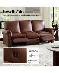 Hulala Home Igon 86.25" Traditional Down-Filled Genuine Leather Power Reclining Sofa.