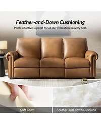 Hulala Home Igon 86.25" Traditional Down-Filled Genuine Leather Power Reclining Sofa.