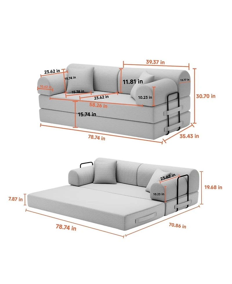 Maison Boucle 78.74'' Wide Boucle Convertible Sleeper Sofa Bed, 3 Seater, Daybed