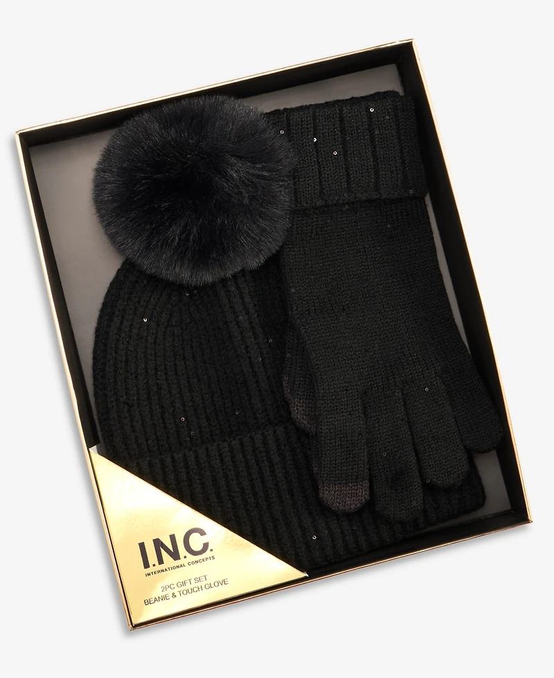 I.n.c. International Concepts Women's Sequin Beanie and Touch Glove Gift Set, Macy's Exclusive