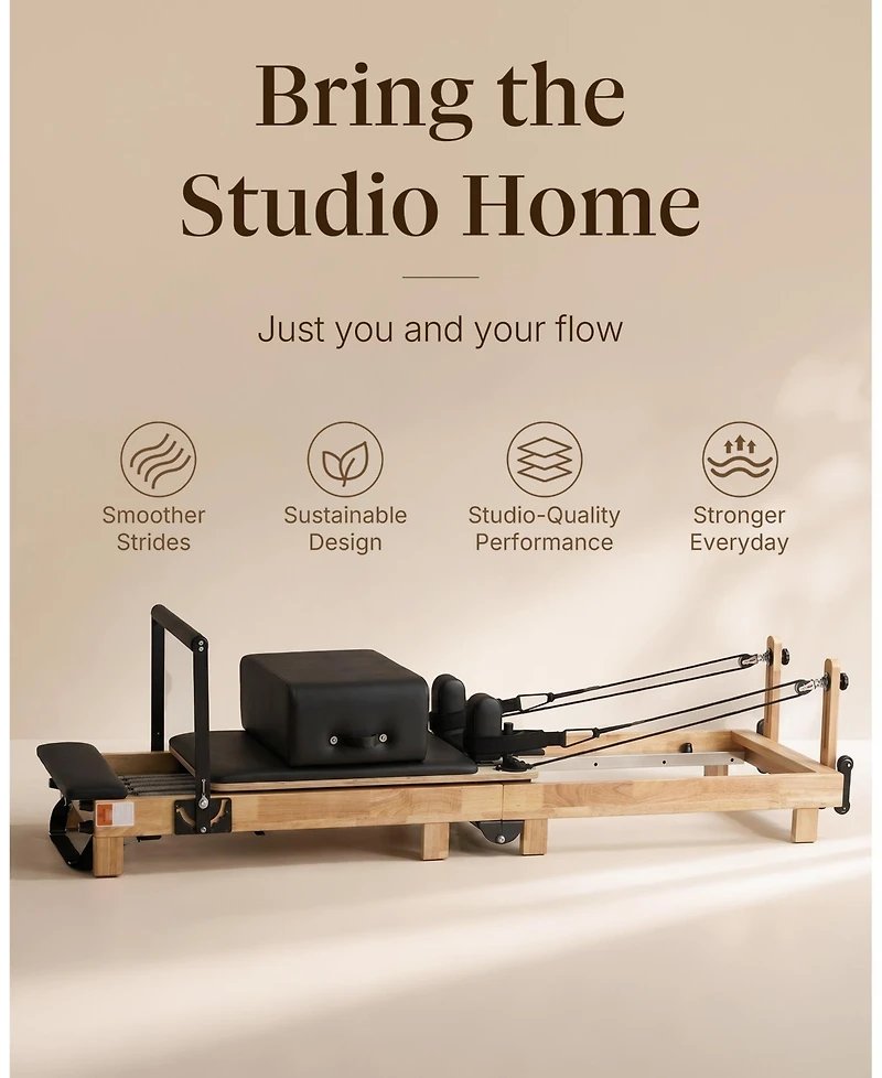 Mikolo 92" Wooden Pilates Reformer Machine with Springs for Home and Studio, Complete Set with Sitting Box, Jump Board and Accessories