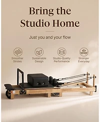 Mikolo 92" Wooden Pilates Reformer Machine with Springs for Home and Studio, Complete Set with Sitting Box, Jump Board and Accessories