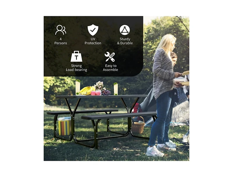 Clihome Hdpe Outdoor Picnic Table Bench Set with Metal Base