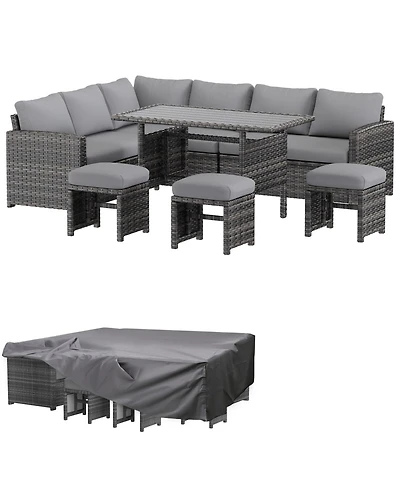 Aecojoy 7 Piece Outdoor Pe Rattan Wicker Sofa Set with Waterproof Cove
