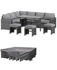 Aecojoy 7 Piece Outdoor Pe Rattan Wicker Sofa Set with Waterproof Cove