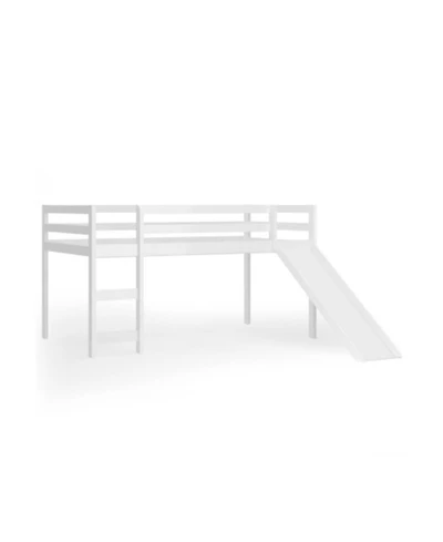 Gouun Twin Low Loft Bed with Slide and Double Ladder Access