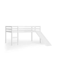 Gouun Twin Low Loft Bed with Slide and Double Ladder Access