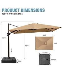 Pellebant Outdoor Patio 9X12Feet Aluminum Cantilever Umbrella with Rod Wheel Base