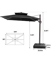 Pellebant Outdoor Patio Double Top 9X12Feet Aluminum Cantilever Umbrella With Wheel Base