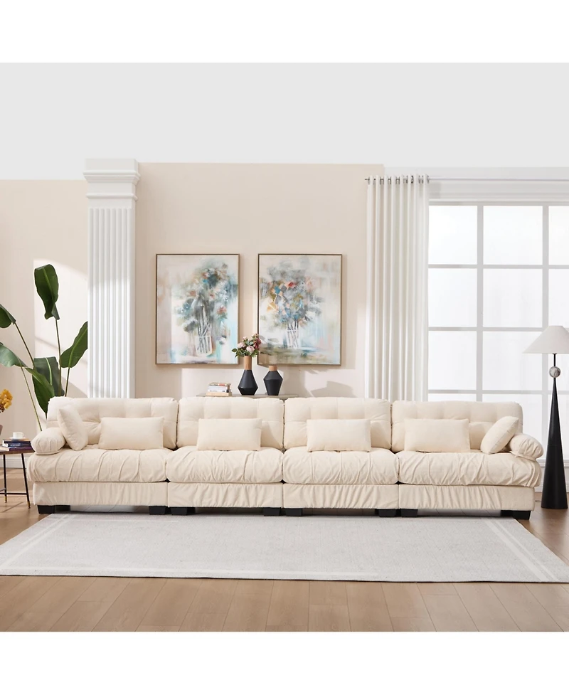 Clihome Modular Sectional Sofa Cloud Couch, Modern Couches for Living Room,4-Seat Comfy advanced flannelette Bedroom
