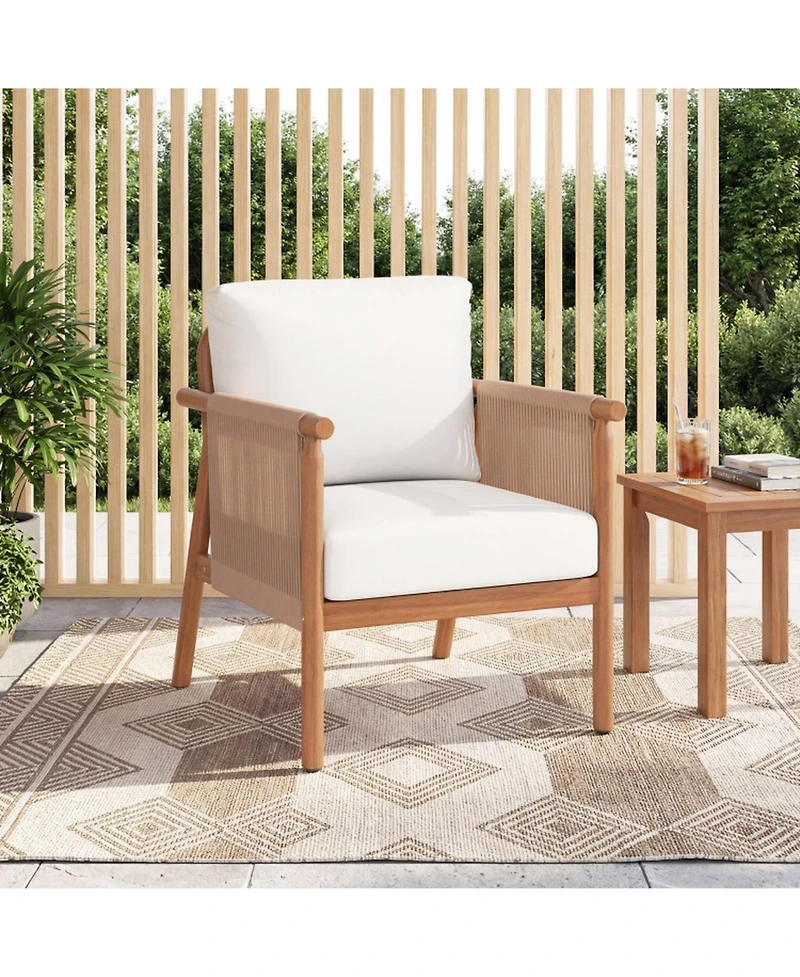 SUGIFT4 -Piece Acacia Wood Patio Chair Set with Woven Rope Armrests and Seat Back Cushions