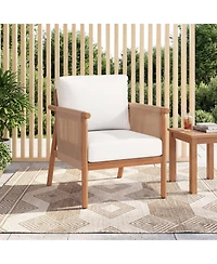 SUGIFT4 -Piece Acacia Wood Patio Chair Set with Woven Rope Armrests and Seat Back Cushions