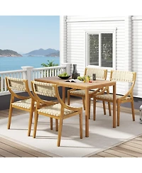 Sugift 4-Piece Teak Outdoor Dining Chair Set with Webbing Seat and Backrest