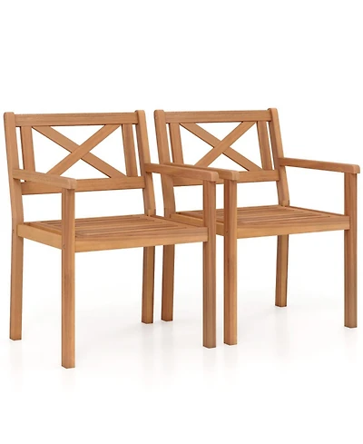 Sugift Acacia Wood Patio Dining Chairs for Porch Set of 2