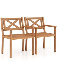 Sugift Acacia Wood Patio Dining Chairs for Porch Set of 2