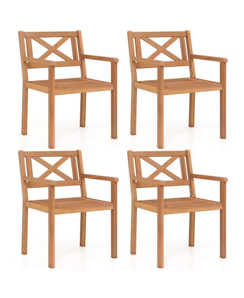 Gouun Set of 4 Acacia Wood Patio Dining Chairs with Slatted Ventilated Seats