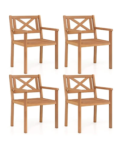 Gouun Set of 4 Acacia Wood Patio Dining Chairs with Slatted Ventilated Seats