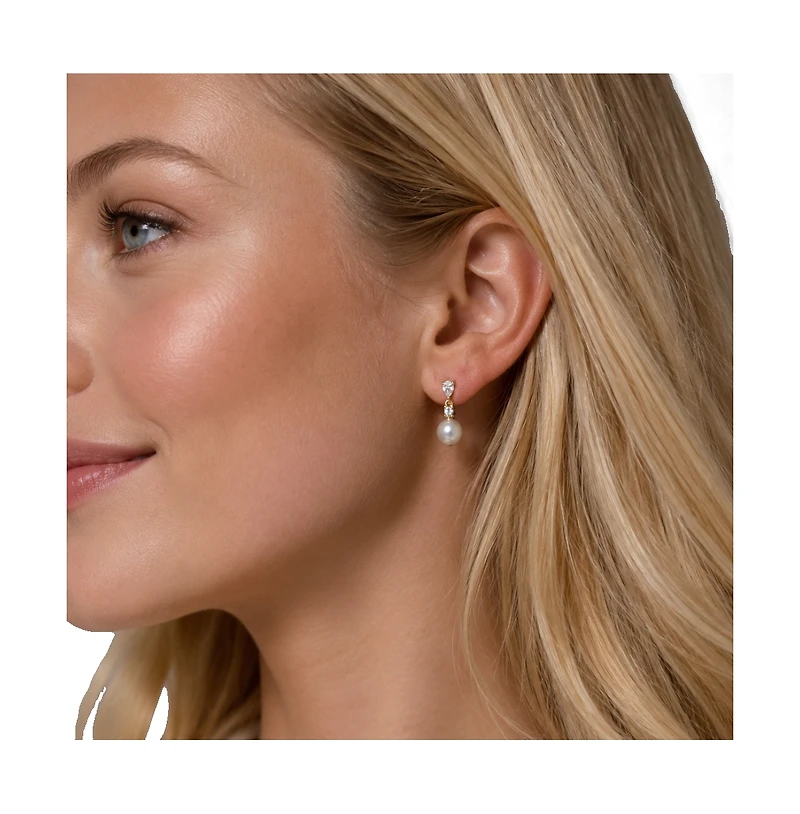 Dloria Pear Cut Cubic Zirconia Faux Pearl Drop Earrings
