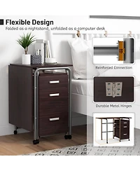 Gouun Folding Computer Desk 3 Drawers Wheels Home Office Laptop Table