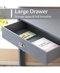 Gouun Corner Computer Desk Solid Pine Wood Drawer Open Shelves Laptop
