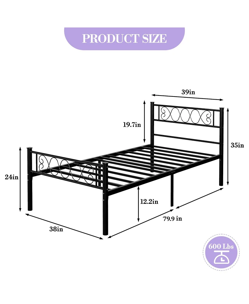 homfan Metal Platform Bed Frame with Headboard and Footboard, Metal Slats, 13.7 Inch Underbed Storage