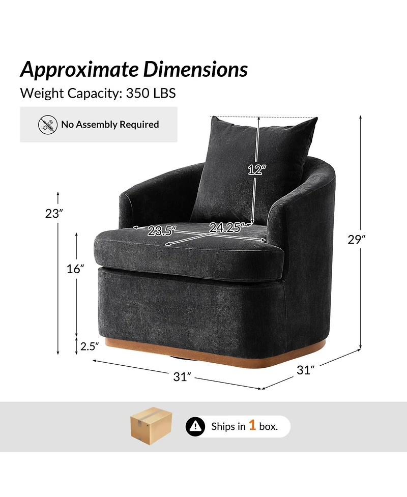 Hulala Home Estefania Modern Chenille Swivel Barrel Chair with Unique Arms and Solid Wood Legs