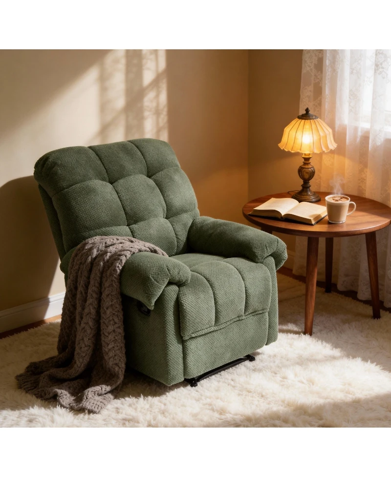 Clihome Green Recliner Chair, Overstuffed Armchair,Living Room Seating, Reading Chair,Ergonomic Lounge Chair, Soft Fabric Recliner