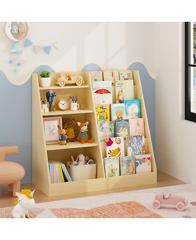 Rainsken Kids Bookshelf and Toy Organizer, 5 Cubbies Wooden Open Bookcase, with Legs, Free Standing, for Playing Room, Bedroom, Nursery, Classroom