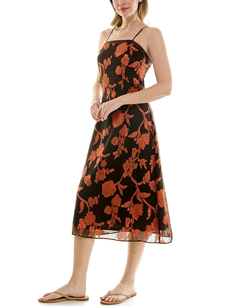 Rare Juniors' Burnout Floral Square Neck Midi Dress
