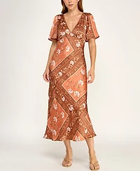 Trixxi Juniors' V-Neck Flutter-Sleeve Slim-Fit Midi Dress