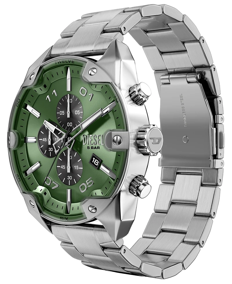 Diesel Men's Spiked Quartz Chronograph Silver Stainless Steel Watch 49mm