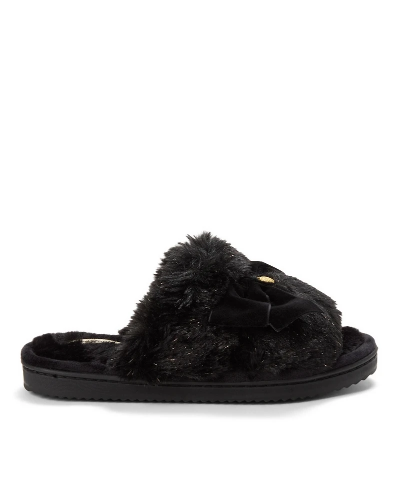 Dearfoams Women's Bianca Pile Slide Slipper with Bow
