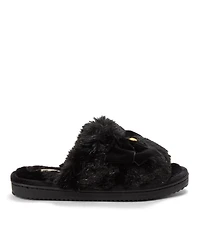 Dearfoams Women's Bianca Pile Slide Slipper with Bow