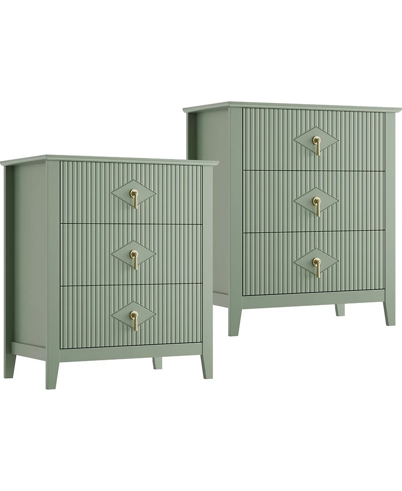 gaomon 27.5" Mid-Century Nightstand Set of 2, 3 Drawer Wood Dresser with Metal Handle