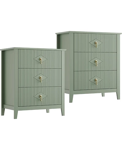gaomon 27.5" Mid-Century Nightstand Set of 2, 3 Drawer Wood Dresser with Metal Handle