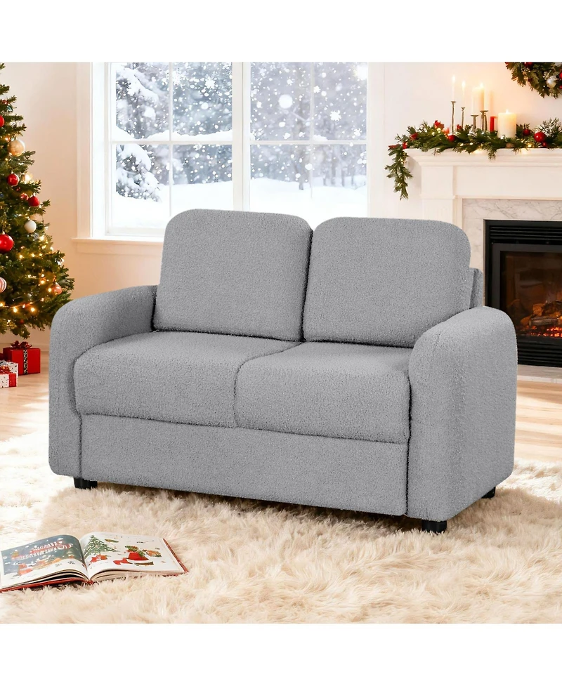 Slickblue 2-Seat Kids Sofa with Plush Teddy Fleece and Wooden Support Frame