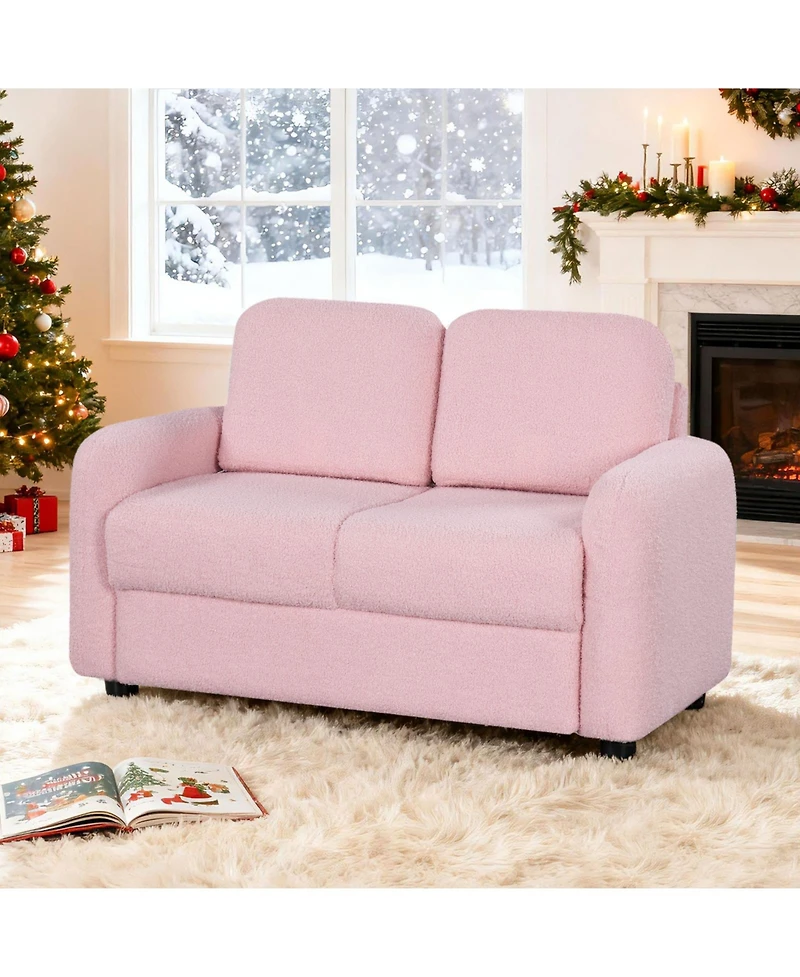 Slickblue 2-Seat Kids Sofa with Plush Teddy Fleece and Wooden Support Frame