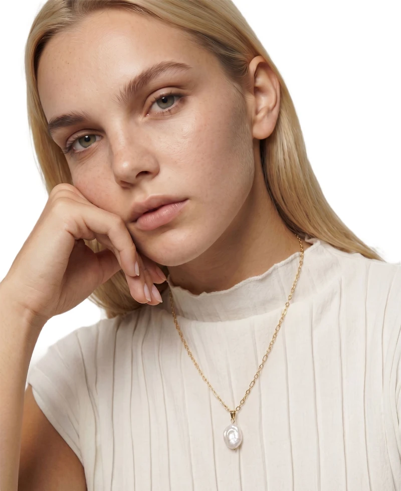 St. Moran Tarnish-Resistant Gold Natural Freshwater Pearl Single Figaro Chain Melia Necklace