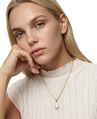 St. Moran Tarnish-Resistant Gold Natural Freshwater Pearl Single Figaro Chain Melia Necklace
