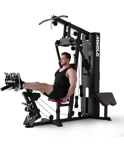 Mikolo Home Gym Station with 150LB Weight Stack, Multi-Function Exercise Equipment for Full Body Training