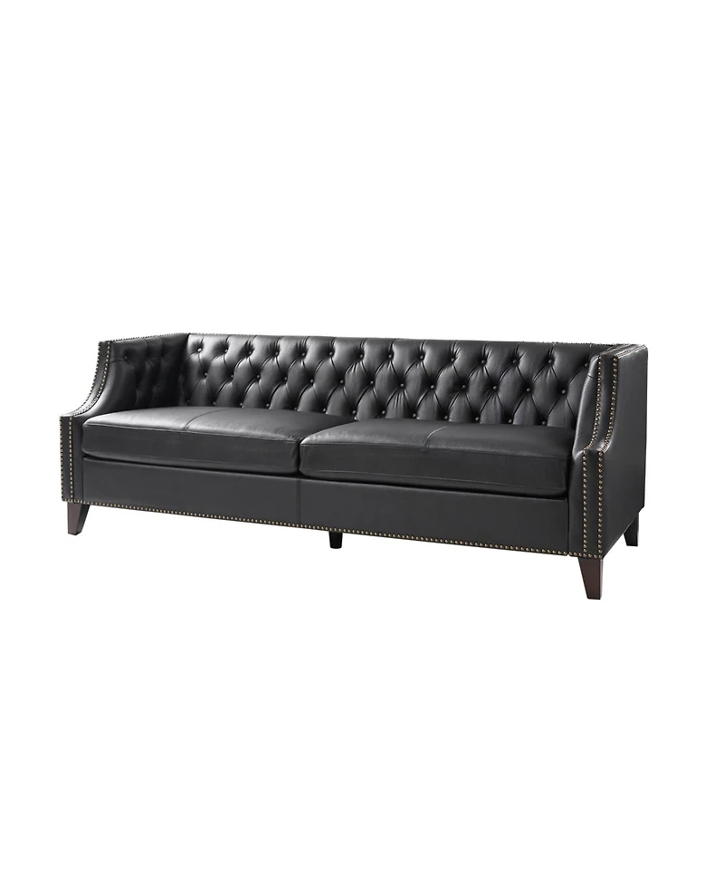 Hulala Home Theotis 84"W Chesterfield Button-Tufting Genuine Leather Sofa with Solid Wood Legs