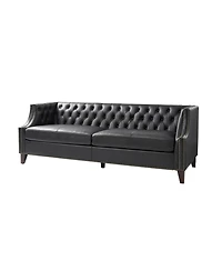 Hulala Home Theotis 84"W Chesterfield Button-Tufting Genuine Leather Sofa with Solid Wood Legs