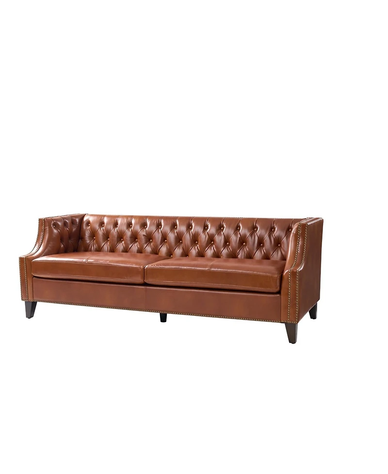 Hulala Home Theotis 84"W Chesterfield Button-Tufting Genuine Leather Sofa with Solid Wood Legs