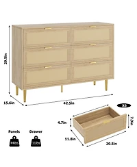 gaomon Natural Rattan 6 Drawer Dresser for Bedroom, Chest of Drawers with Legs and Handles