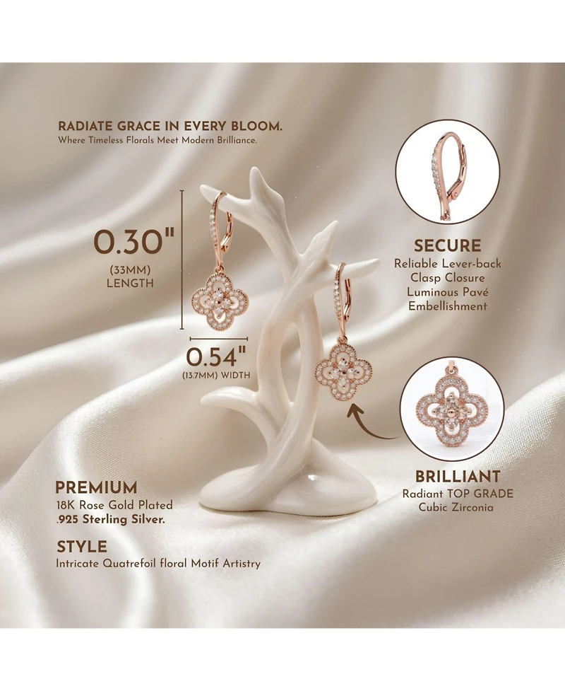 Cubic Zirconia Sterling Silver Flower Shape Micro Pave Earrings