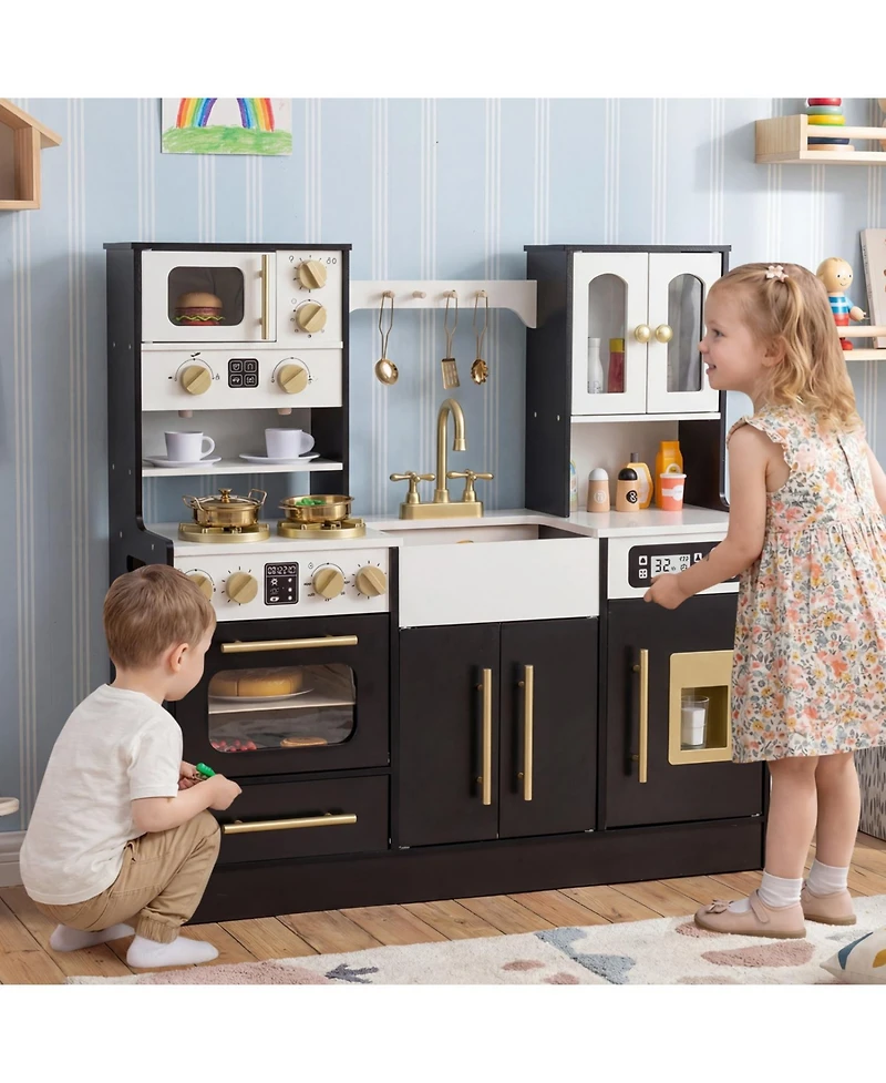 Slickblue Kids Wooden Play Kitchen with Lights and Sound Effects