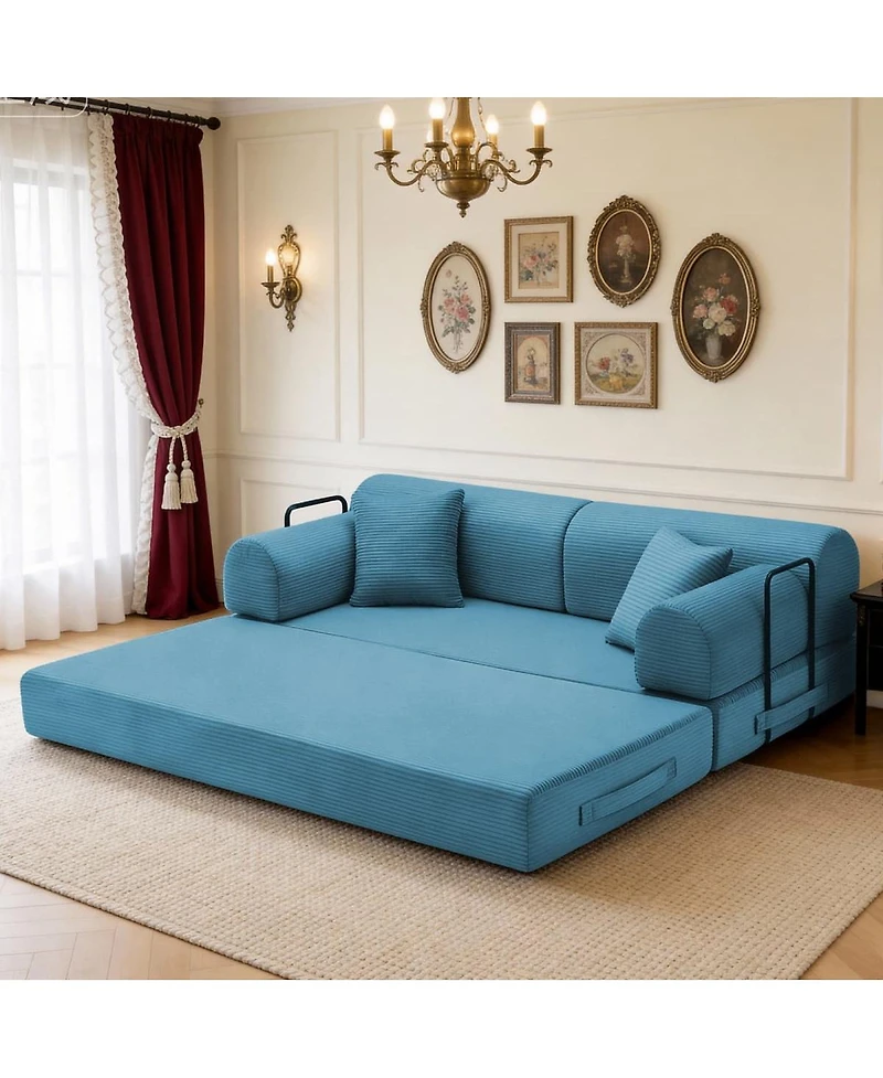 Maison Boucle 78.74'' Corduroy Convertible Sleeper Sofa Bed, 3 Seater, Floor